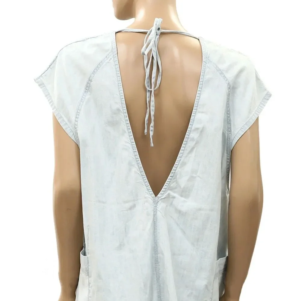 Free People We The Free Fall Denim Romper V-Neck Oversized Cotton Water S 288819